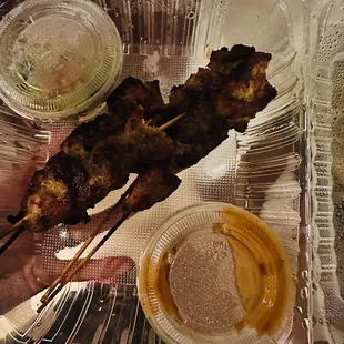 Chicken satay burned beyond belief. Can you say "cancer??" Lol we had to throw away both orders of it.