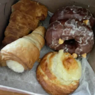Cream horn, danish and glazed donut