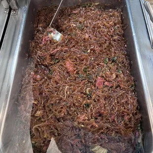 a tray of food being prepared