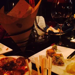 Spiced meatballs, sushi and sliders .. With wine