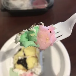 26 March 2019 -- Marble cake with a spring flowers icing. The cake is a mixture of vanilla and chocolate.