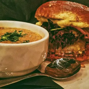 Burger with seafood bisque