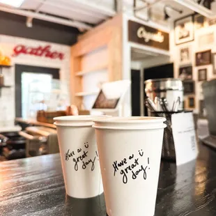 Latte's with a note from the barista!