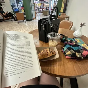 An iced vanilla latte and chocolate croissant (absolutely delicious).