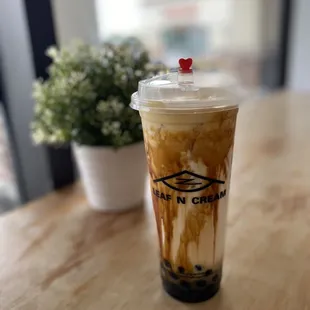 Dirty Boba latte with cream $6.35
