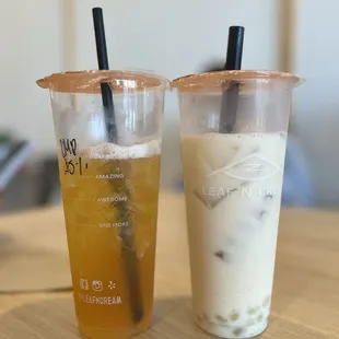 Lychee Mango Peach Green Tea and jasmine milk tea