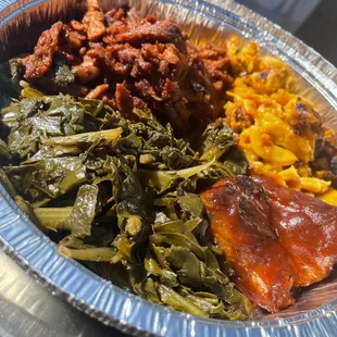 Vegan Soul Food Platter With A Side Of Collard Greens.