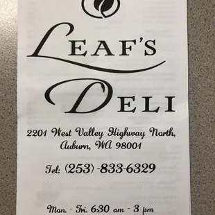 a sign for leaf&apos;s deli