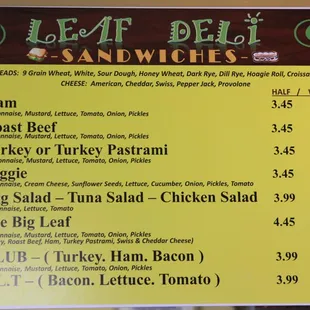 Sandwich Menu