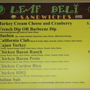 Sandwich Menu