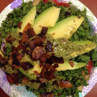 Baja bowl full of kale, avocado, tomatoes, purple cabbage, toasted coconut :)