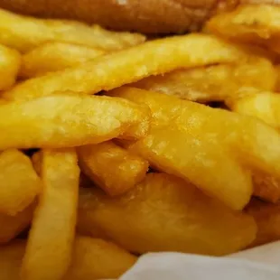 a hot dog and french fries