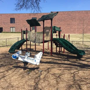 Nice playground equipment, minimal spots for little ones to fall down. My 22mo had no problems climbing this solo.