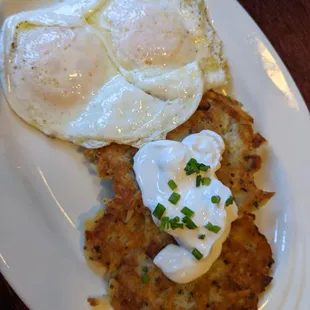 Potato cakes and eggs