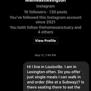 Message sent to Lean Feast on 5/11/21