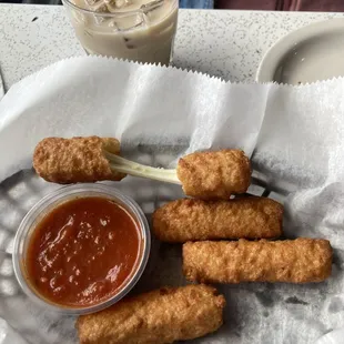 Yummy mozzarella sticks.  Crispy and hot MOZZARELLA CHEESE STICKS