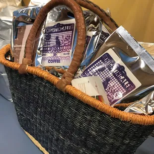 a basket of coffee beans