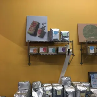 shelves of coffee beans