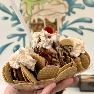 Ice cream nachos with chocolate soft serve