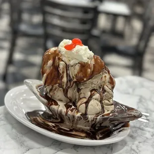 ice cream and chocolate sauce