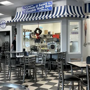 Inside the establishment fresh made ice cream yes please!