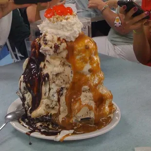 Daddy Dave's Banana Split w/ mocha royale, cookies and cream, and chocolate chip cookie dough ice cream!