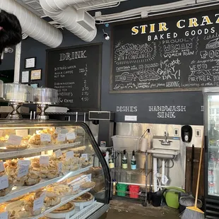 a counter with a variety of pastries