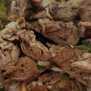 Chicken added to the rice and almond dish.