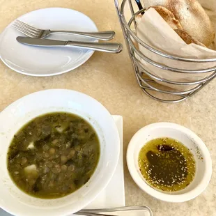 Lentil soup and pita