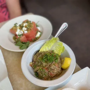 two plates of food on a table