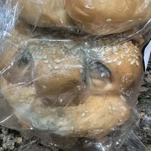 a bag of bagels wrapped in plastic