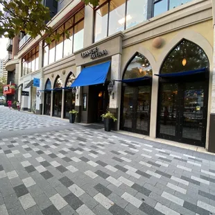 Outside of the main entrance to the restaurant.