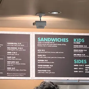 a menu for sandwiches and kids