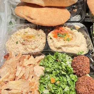 Pick Your Platter with chicken, tabouleh, hummus, baba ghanoush, falafel
