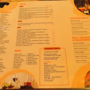 the menu of the restaurant