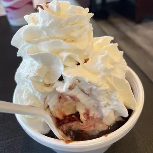 Black raspberry hot fudge sundae