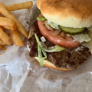 Hamburger with fries. Excellent.