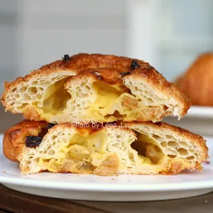 Inside of Pain aux Raisins - with vanilla bean pastry cream and golden raisins inside