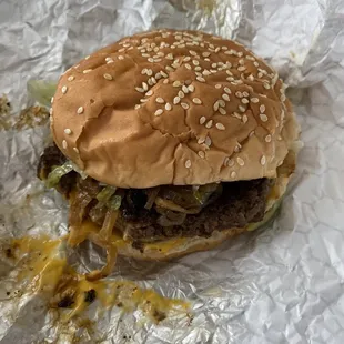Burger with added grilled onions