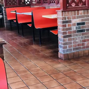 red booths and tables