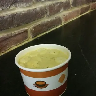 Cheddar Broccoli Soup (cup). Part of soup/sandwich/drink combo ($8.29 w/ soup cup)