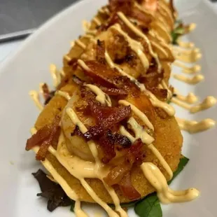 Fried green tomatoes w/Shrimp &amp; bacon