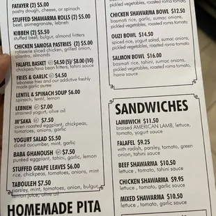 menu