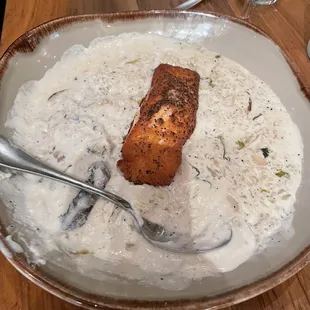 Wild Mushroom Risotto with Salmon