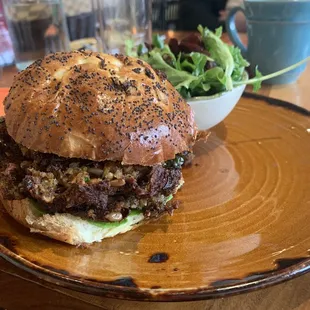 Veggie burger with side salad. Good! But the for salad, I wish I asked for the dressing on the side. Personal preference.