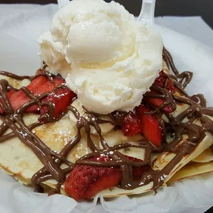 Strawberry banana coconut ice cream and nutella.