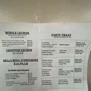 Updated Menu as of June 2023