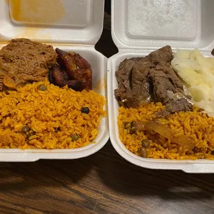 two takeout containers of food