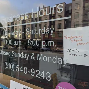 Temporary store hours: 10 AM to 6 PM Tue to Sat