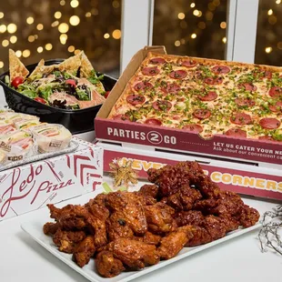a variety of food items on a table